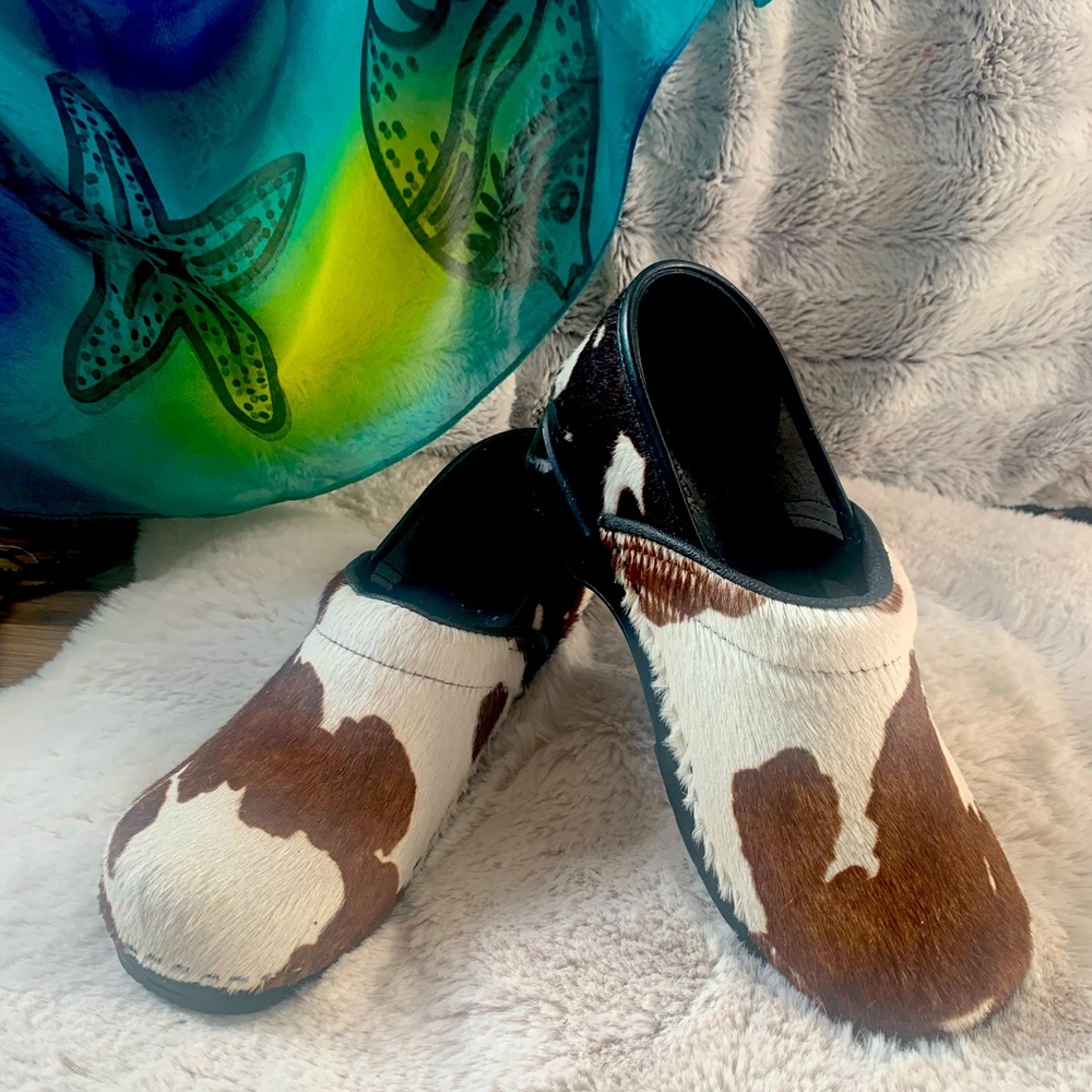 Faux Cow hide clogs